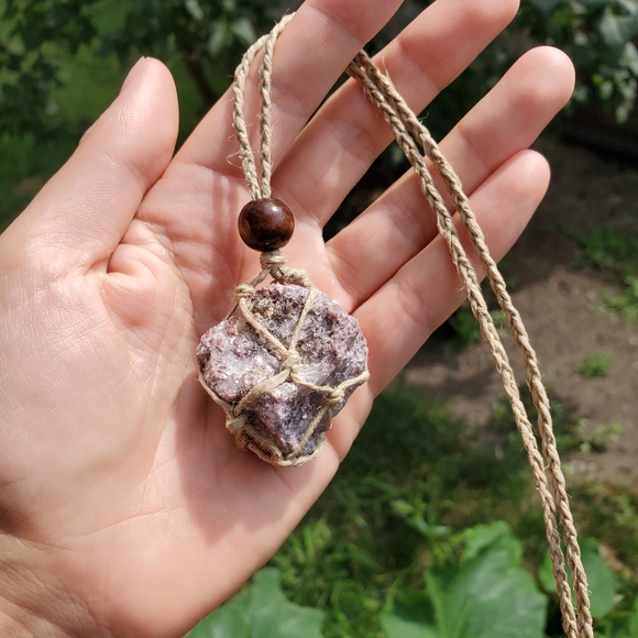 EARTHBOUND Jewelry - Raw lepidolite Hemp Wrapped Necklace